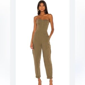 Retrofete Noa Strapless Cargo Olive Jumpsuit - Medium (Worn once)